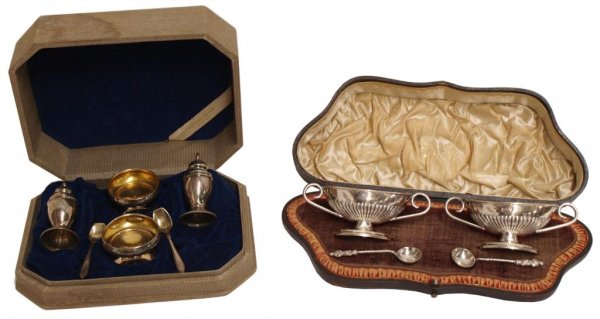 (2) VICTORIAN STERLING SILVER SALT SELLER SETS
