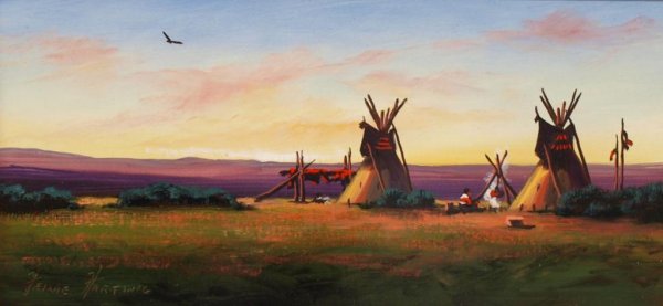 PAINTING, AMERICAN INDIAN SCENE, HEINE HARTWIG