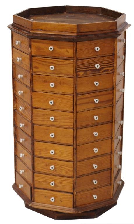 ANTIQUE AMERICAN PINE REVOLVING HARDWARE CABINET