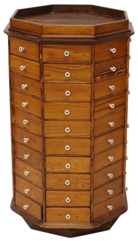 ANTIQUE AMERICAN PINE REVOLVING HARDWARE CABINET - 2