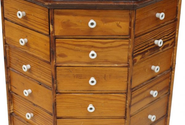 ANTIQUE AMERICAN PINE REVOLVING HARDWARE CABINET - 3