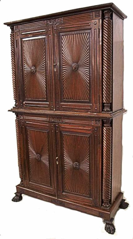 ANTIQUE PORTUGUESE COLONIAL TEAKWOOD LINEN PRESS