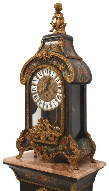 HERMLE LOUIS XV STYLE CLOCK & MARBLE TOP PEDESTAL - 2