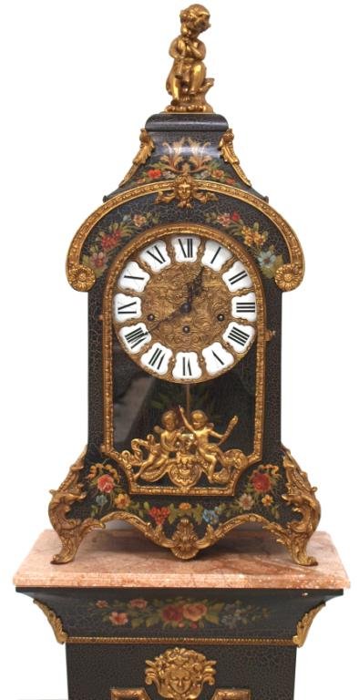 HERMLE LOUIS XV STYLE CLOCK & MARBLE TOP PEDESTAL - 4