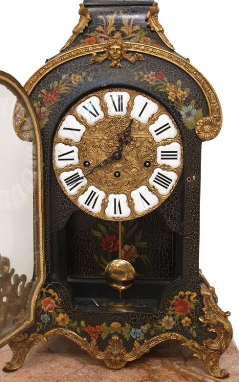 HERMLE LOUIS XV STYLE CLOCK & MARBLE TOP PEDESTAL - 5