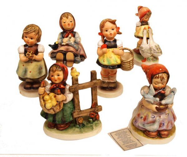 (6) HUMMEL FIGURES: CHICKEN-LICKEN, CINDERELLA