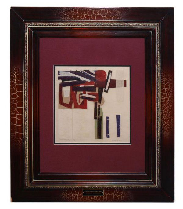 CARLOS MERIDA LITHO #1 OF 4, (GUATEMALA 1891-1984): Framed, under glass, lithograph, "Thunderbird", mixed media by Carlos Merida (Guatemala, 1891-1994), pencil signed and dated lower right "Merida 1963, signed lower left Thunderbird 1/4", sight: 11.25"