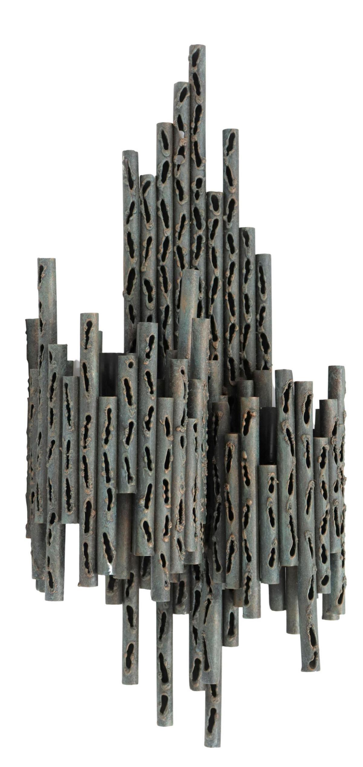 MODERN BRUTALIST TORCH CUT IRON 2-LT WALL SCONCE (1 of 2)