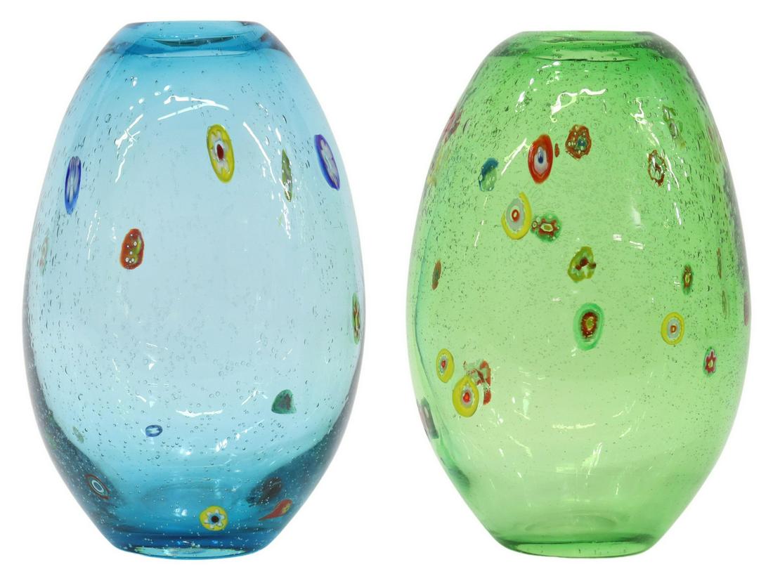 (2) HAND-BLOWN ART GLASS MILLEFIORI VASES (1 of 2)