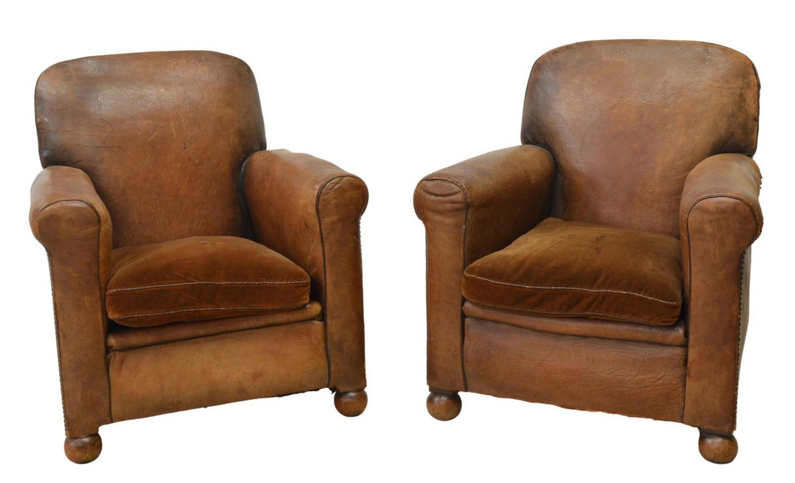 (2) FRENCH ART DECO LEATHER LOW CLUB CHAIRS (1 of 5)