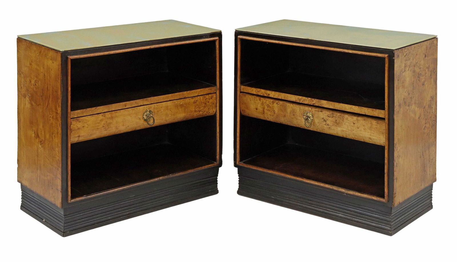 (2) ART DECO GLASS-TOP EBONIZED NIGHTSTANDS (1 of 5)