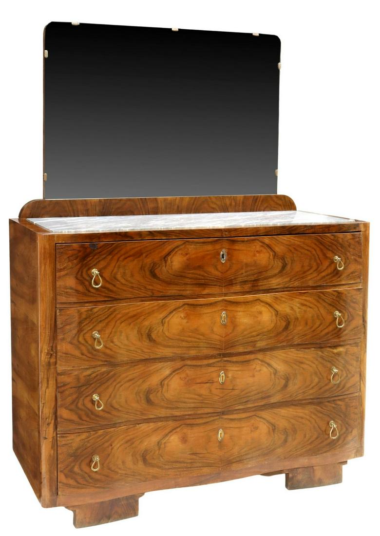 ART DECO MIRRORED MARBLE-TOP WALNUT DRESSER (1 of 5)