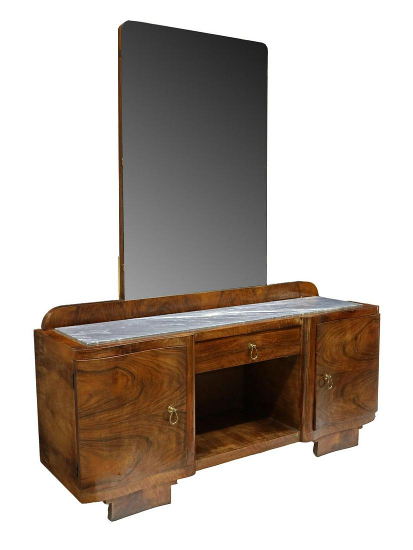 ART DECO FIGURED WALNUT MIRRORED VANITY TABLE (1 of 7)