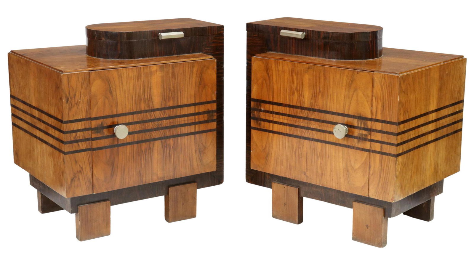 (2) ITALIAN ART DECO WALNUT & ROSEWOOD NIGHTSTANDS (1 of 6)