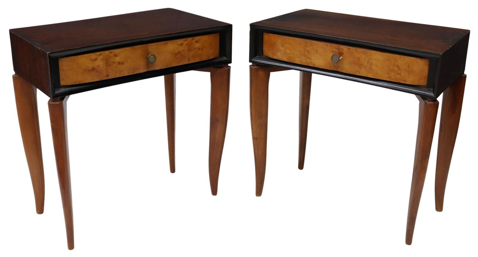 (2) FRENCH ART DECO MIXED WOOD NIGHTSTANDS (1 of 5)