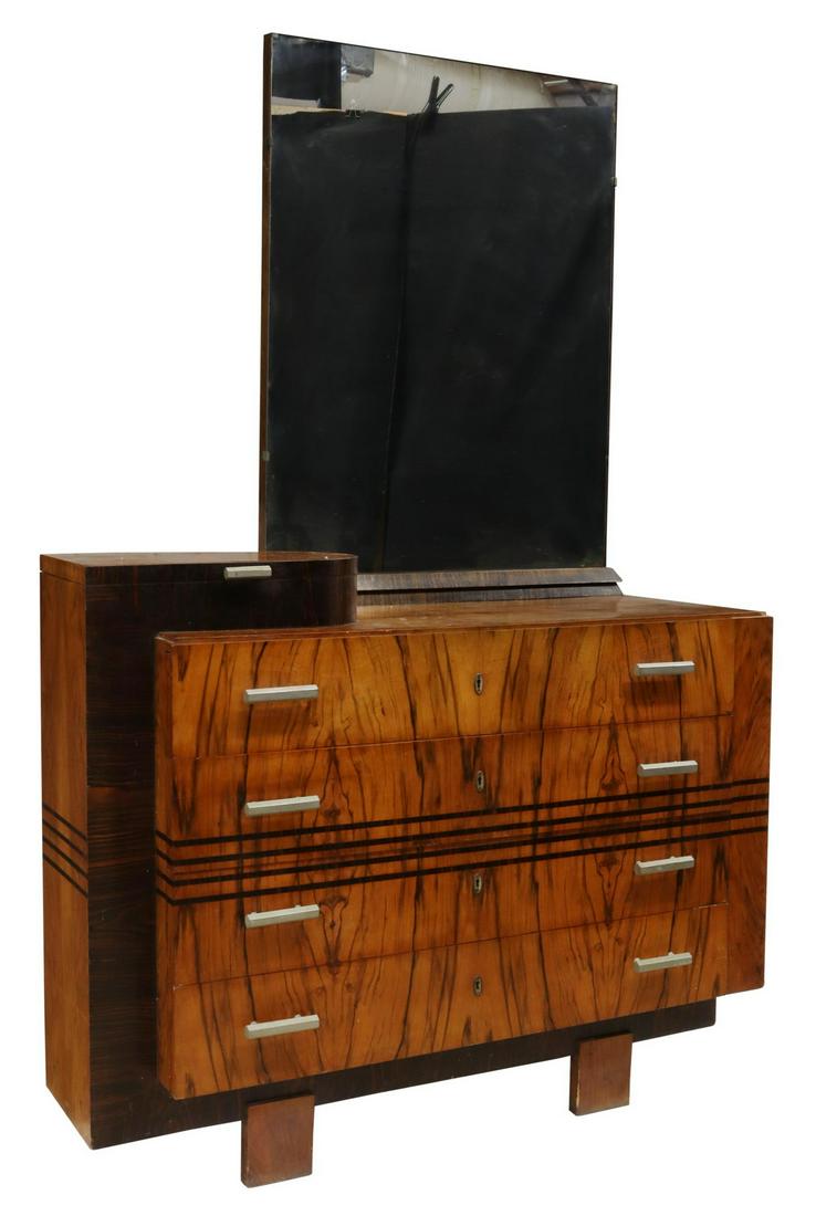 ITALIAN ART DECO WALNUT & ROSEWOOD MIRROR DRESSER (1 of 6)