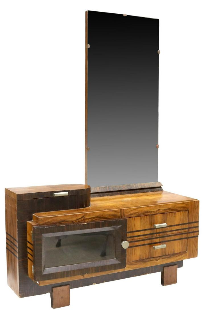 ITALIAN ART DECO WALNUT & ROSEWOOD MIRRORED VANITY (1 of 7)