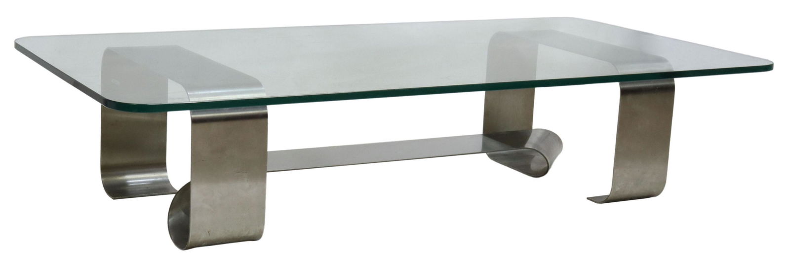 FRENCH MODERN GLASS-TOP STEEL COFFEE TABLE (1 of 4)