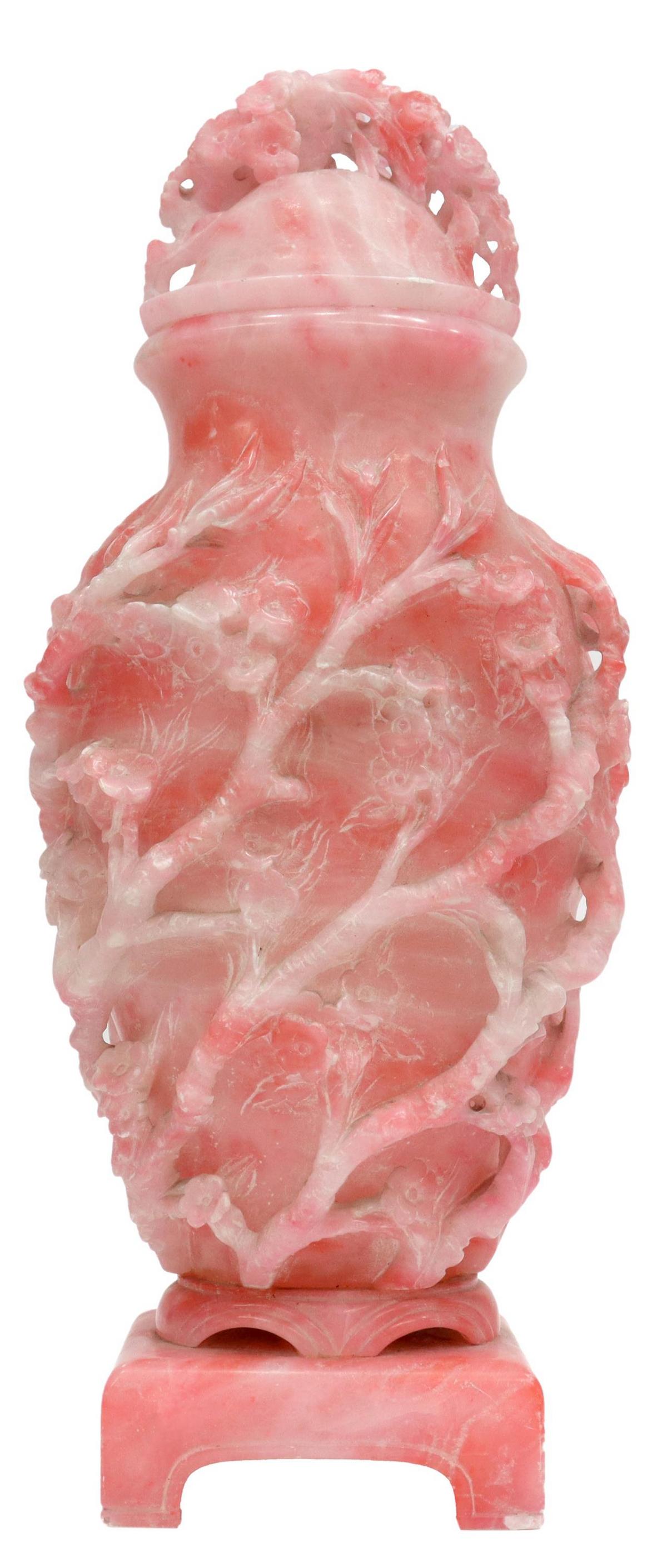 CHINESE CARVED STONE LIDDED URN TABLE LAMP (1 of 5)