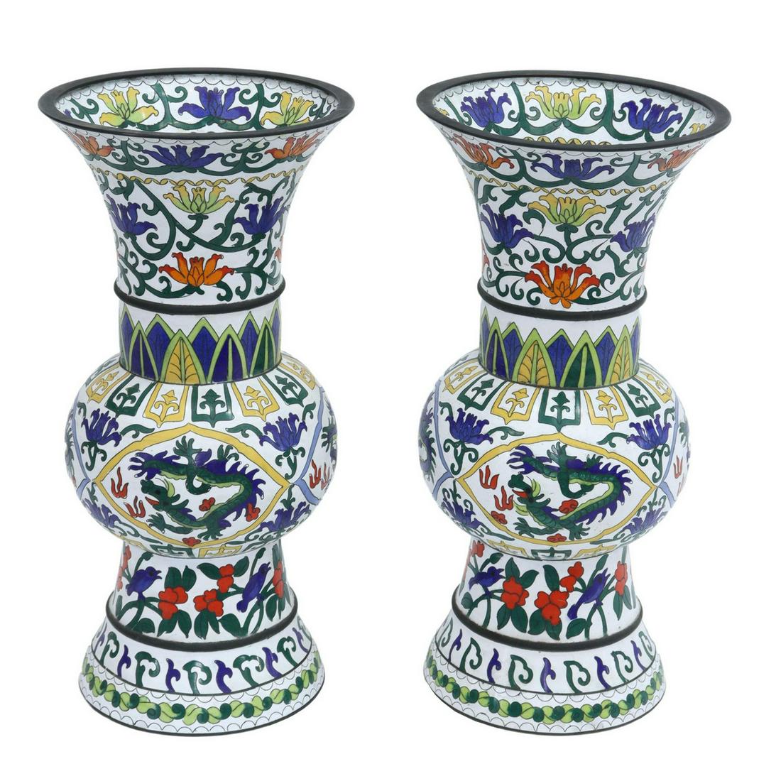 (2) CHINESE CLOISONNE ENAMEL PHOENIX-TAIL VASES (1 of 3)