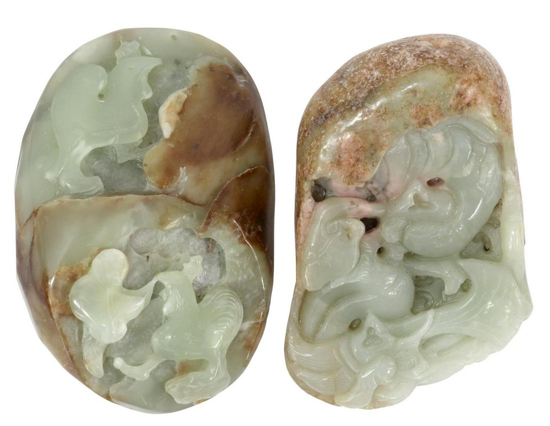 (2) CHINESE CARVED NEPHRITE JADE BOULDER CARVINGS (1 of 3)