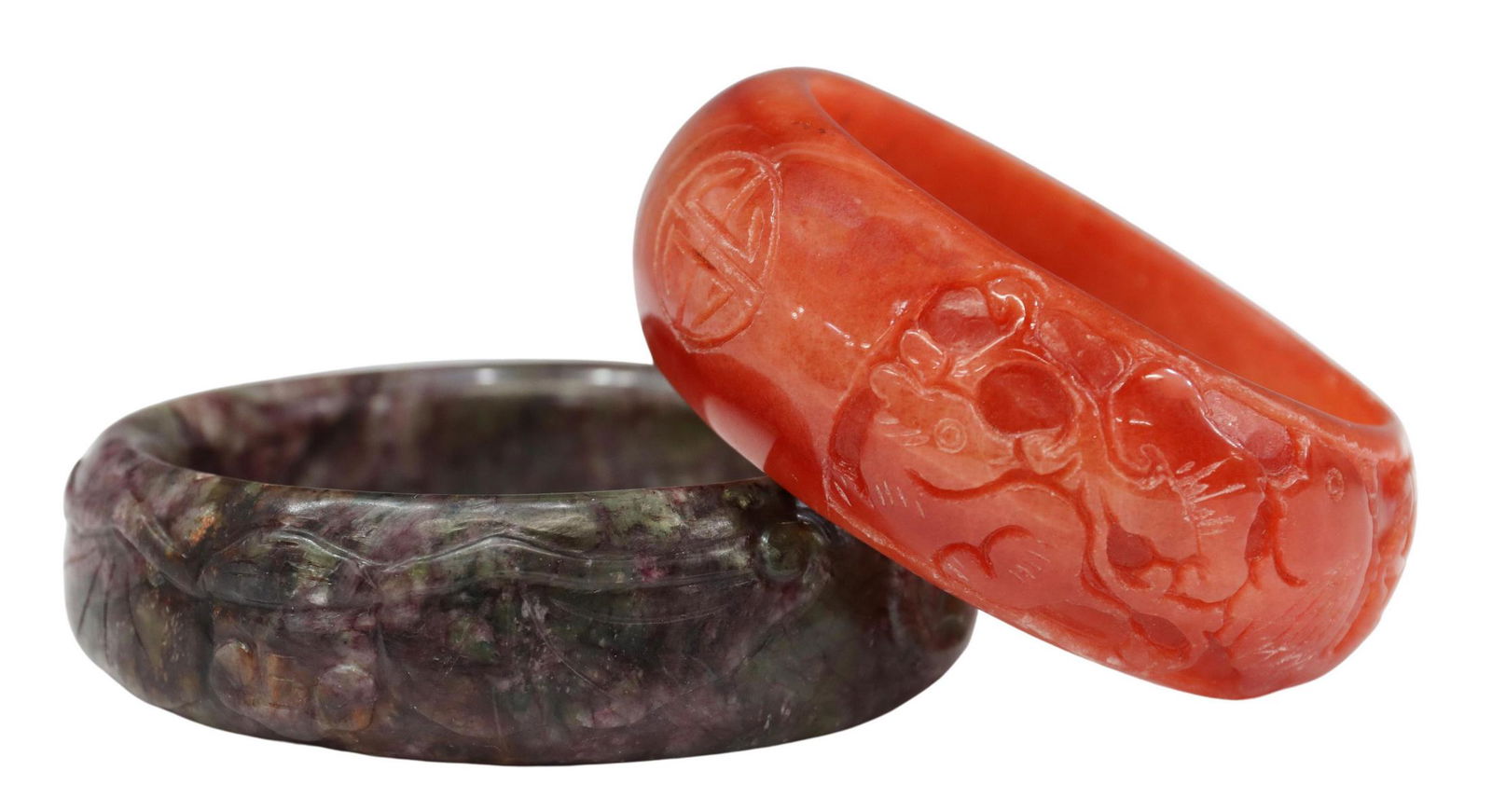 (2) LARGE CHINESE CARVED JADE BANGLES (1 of 5)