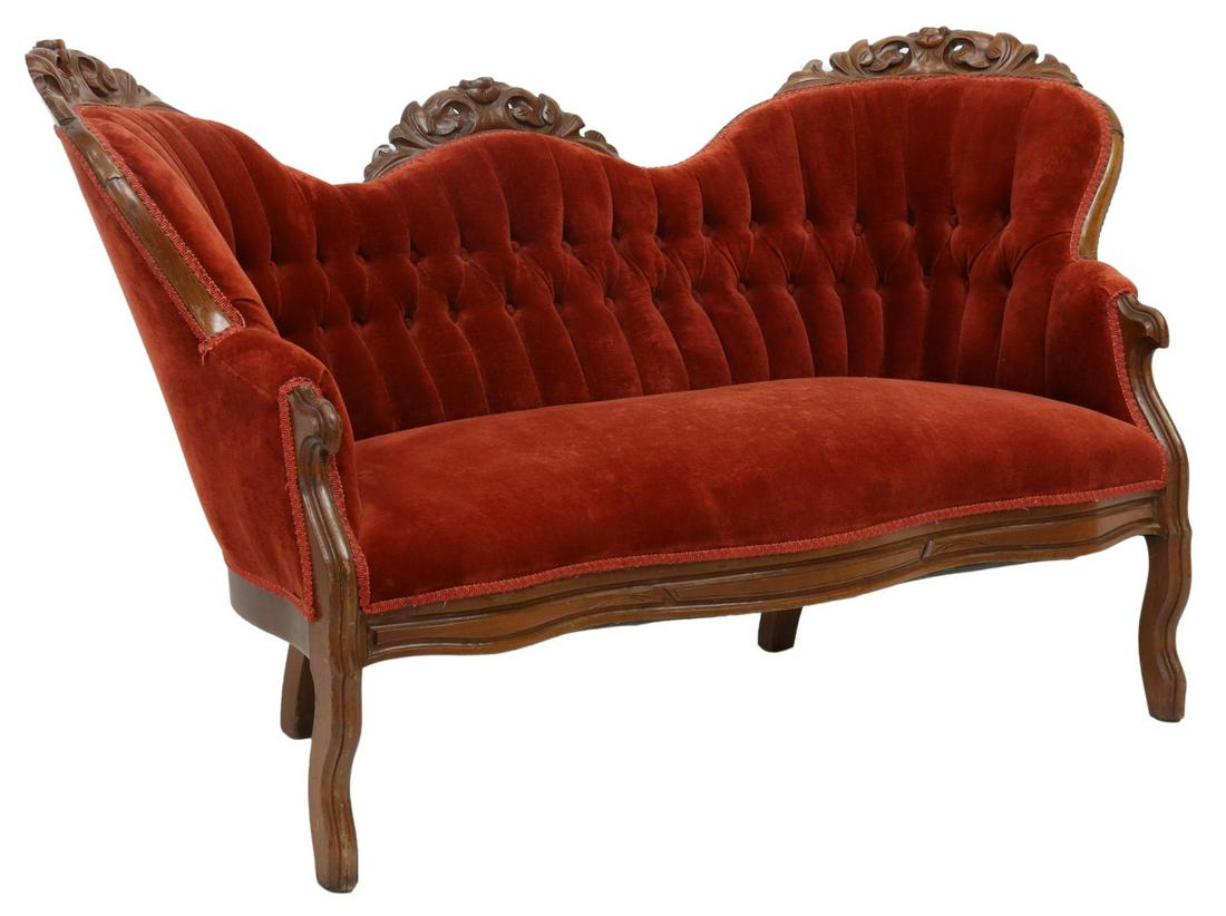 AMERICAN VICTORIAN TUFTED PARLOR SETTEE, 19TH C. (1 of 3)