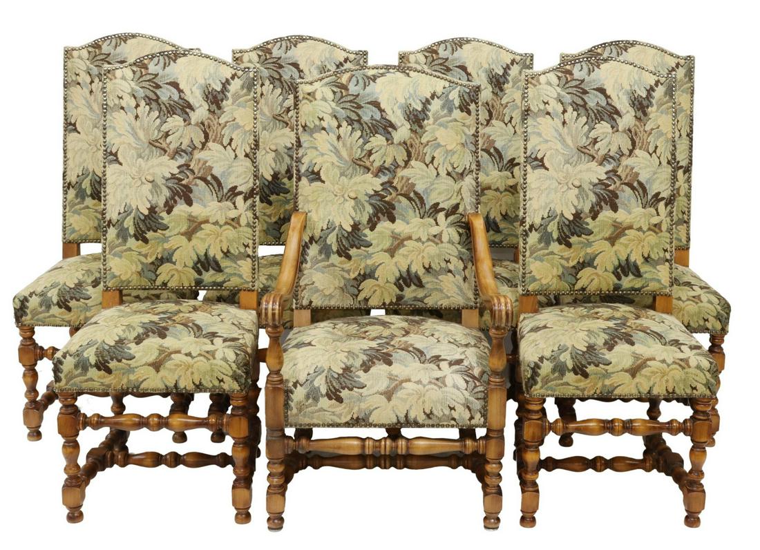 (7) FRENCH LOUIS XIII STYLE UPHOLSTERED CHAIRS (1 of 3)