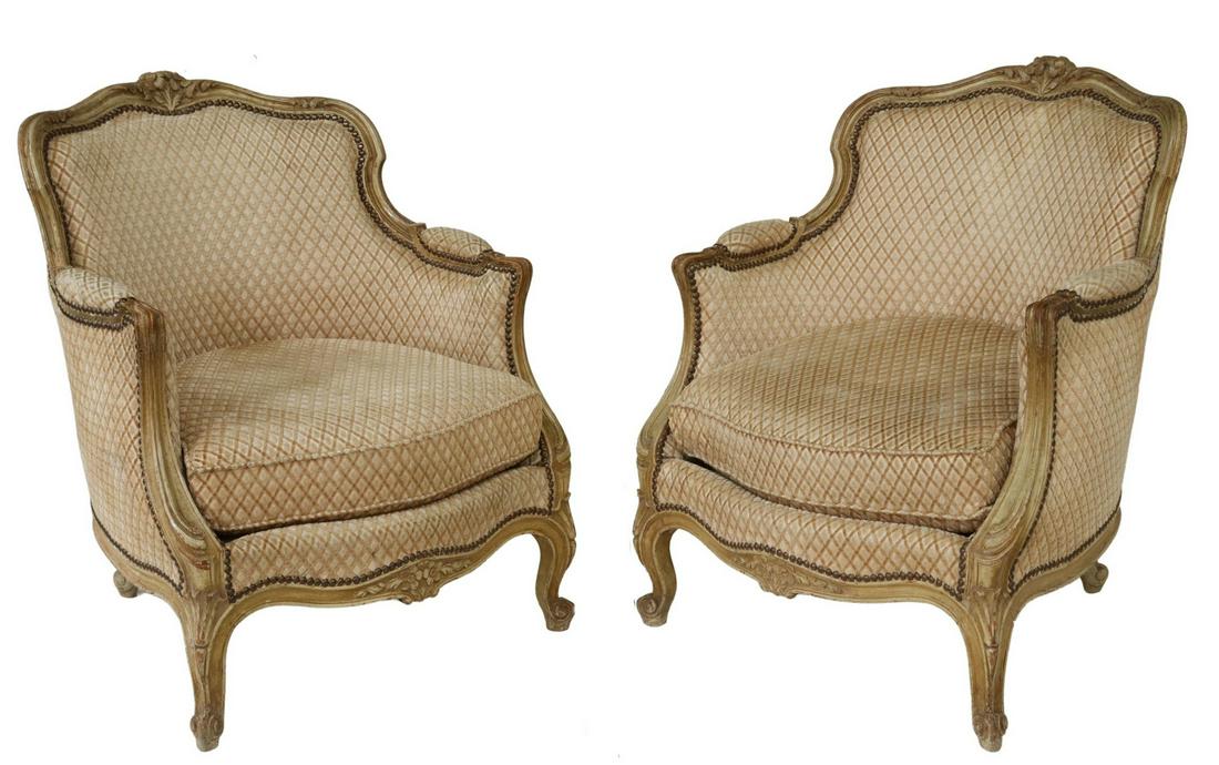 (2) FRENCH LOUIS XV STYLE UPHOLSTERED BERGERES (1 of 3)