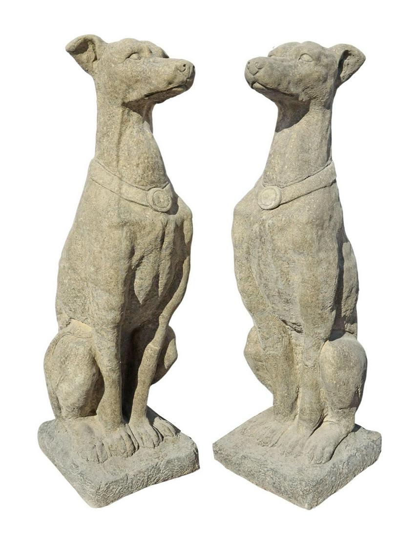 (2) CAST STONE SEATED DOGS GARDEN STATUARY, 30"H (1 of 3)