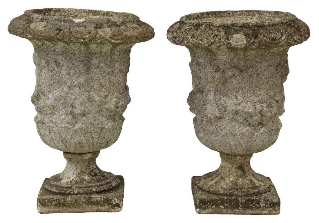 (2) FRENCH CAST STONE CAMPANA GARDEN URNS (1 of 3)