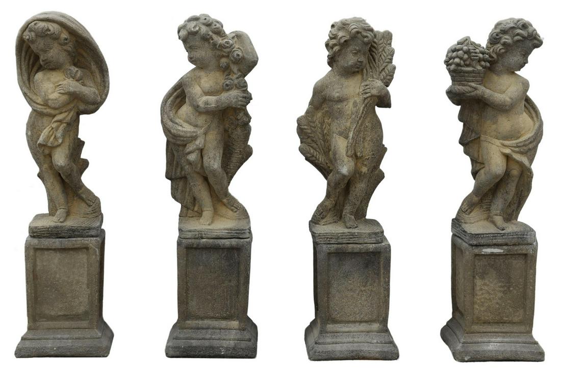 (4) CAST STONE FOUR SEASONS GARDEN STATUES, 42"H (1 of 2)