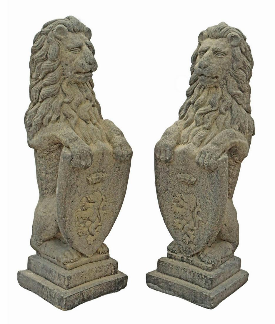 (2) CAST STONE GARDEN STATUARY, HERALDIC LIONS (1 of 3)