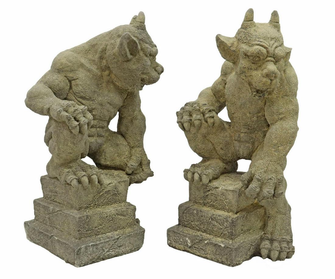 (2) CAST STONE GARDEN STATUARY, GARGOYLES (1 of 3)