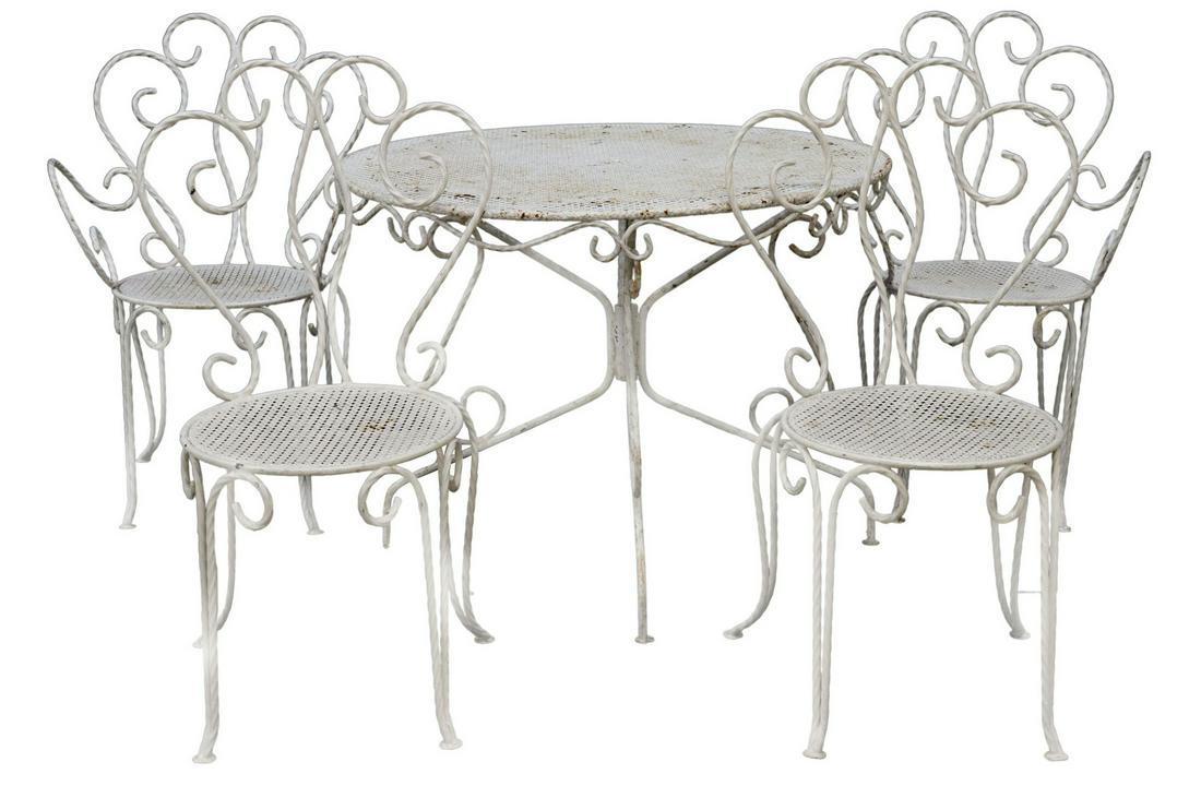 (5) FRENCH WHITE PAINTED IRON PATIO TABLE & CHAIRS (1 of 5)