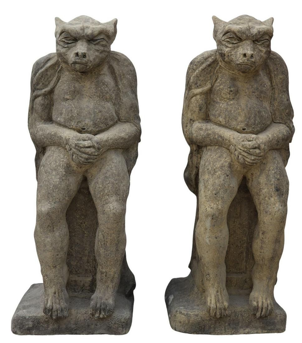 For Auction (2) CAST STONE GARDEN STATUARY, GARGOYLES (0205) on May