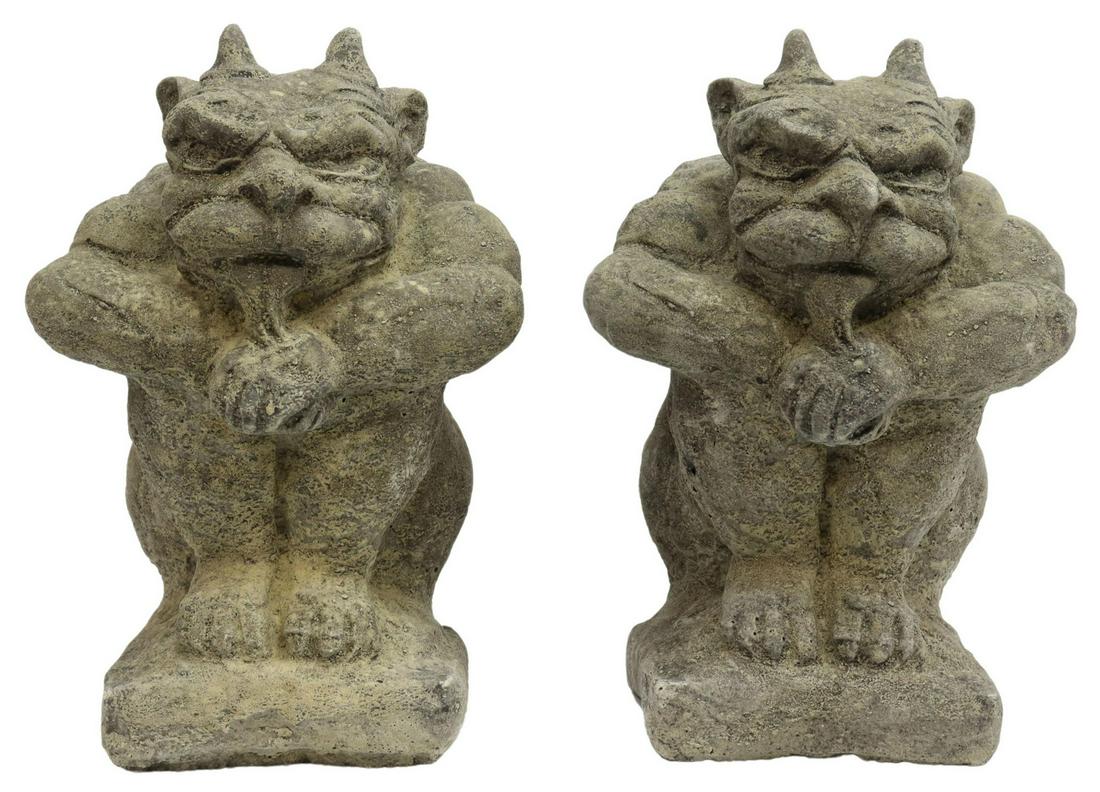 (2) CAST STONE GARDEN STATUARY GARGOYLES (1 of 3)