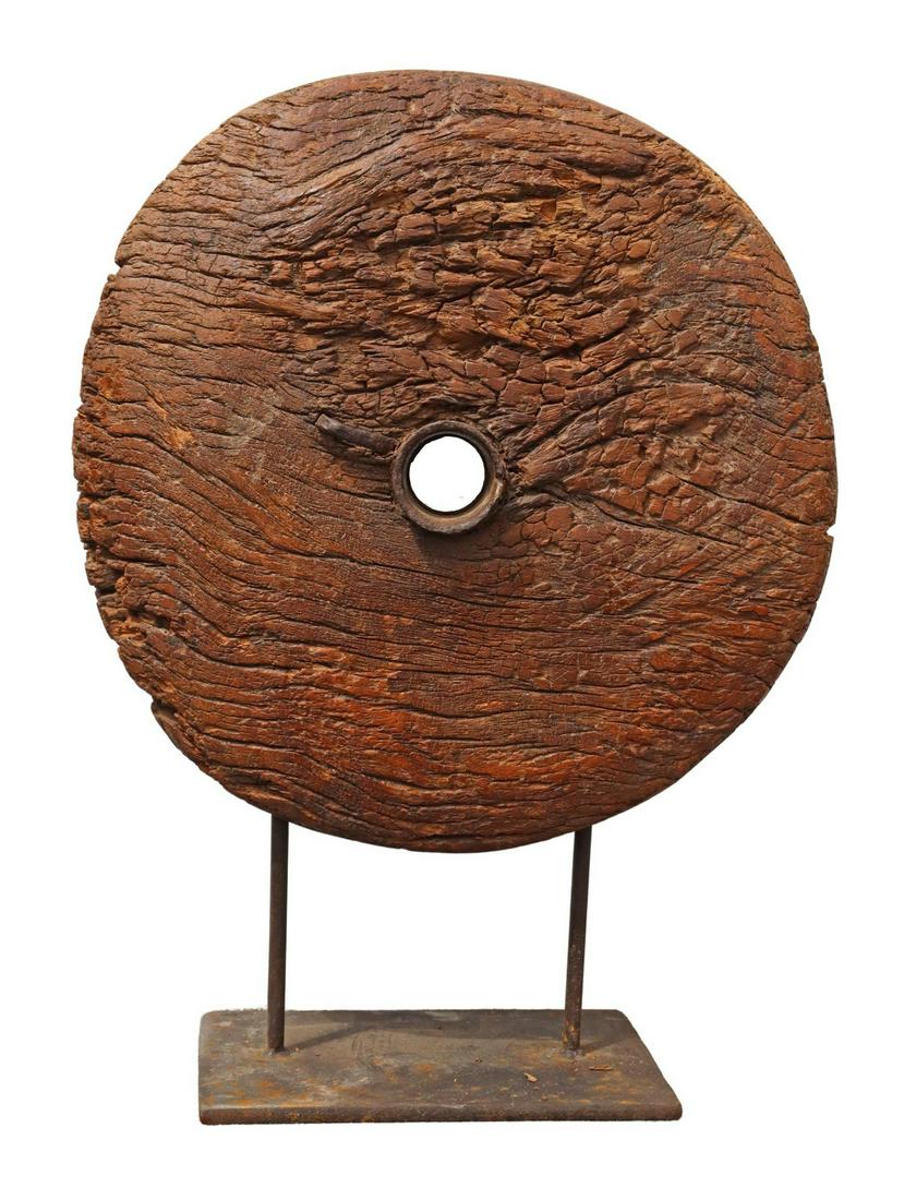 ANTIQUE WOOD & METAL WHEEL (1 of 2)