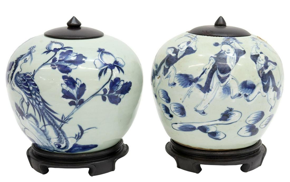 (2) CHINESE BLUE & WHITE PORCELAIN MELON JARS (1 of 3)