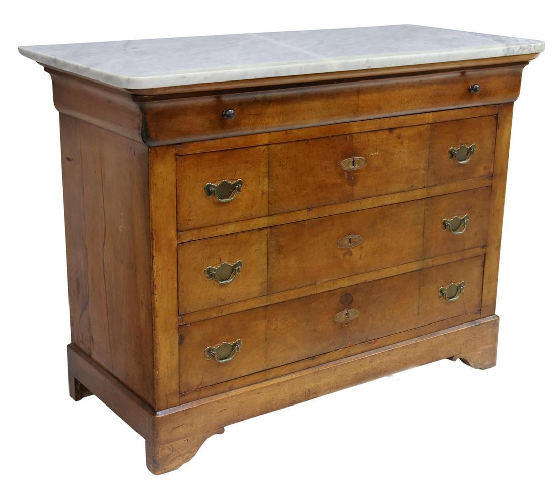 FRENCH LOUIS PHILIPPE MARBLE-TOP WALNUT COMMODE (1 of 5)