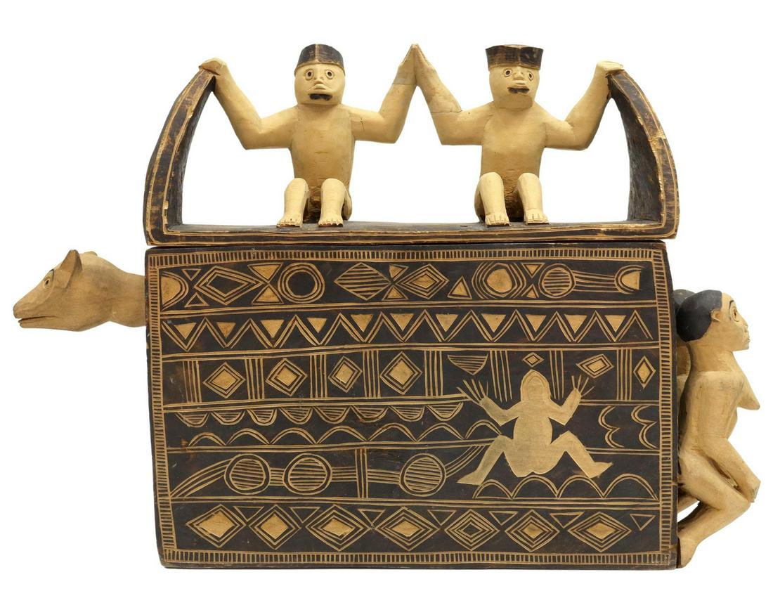 AFRICAN FIGURAL CARVED WOOD BOX (1 of 5)