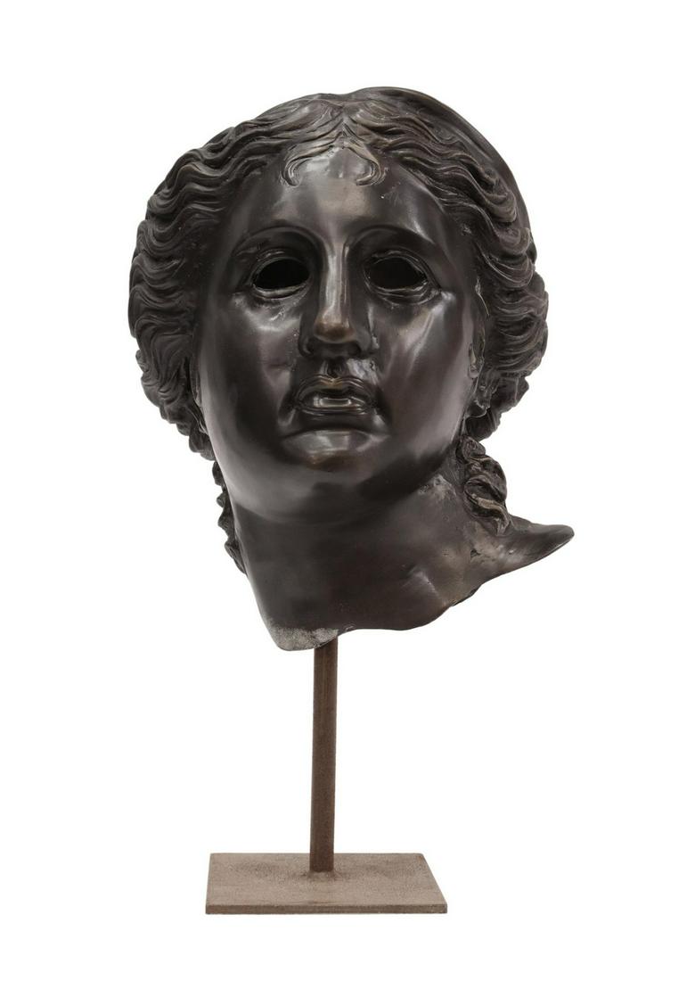 PATINATED METAL SATALA APHRODITE HEAD ON STAND (1 of 3)