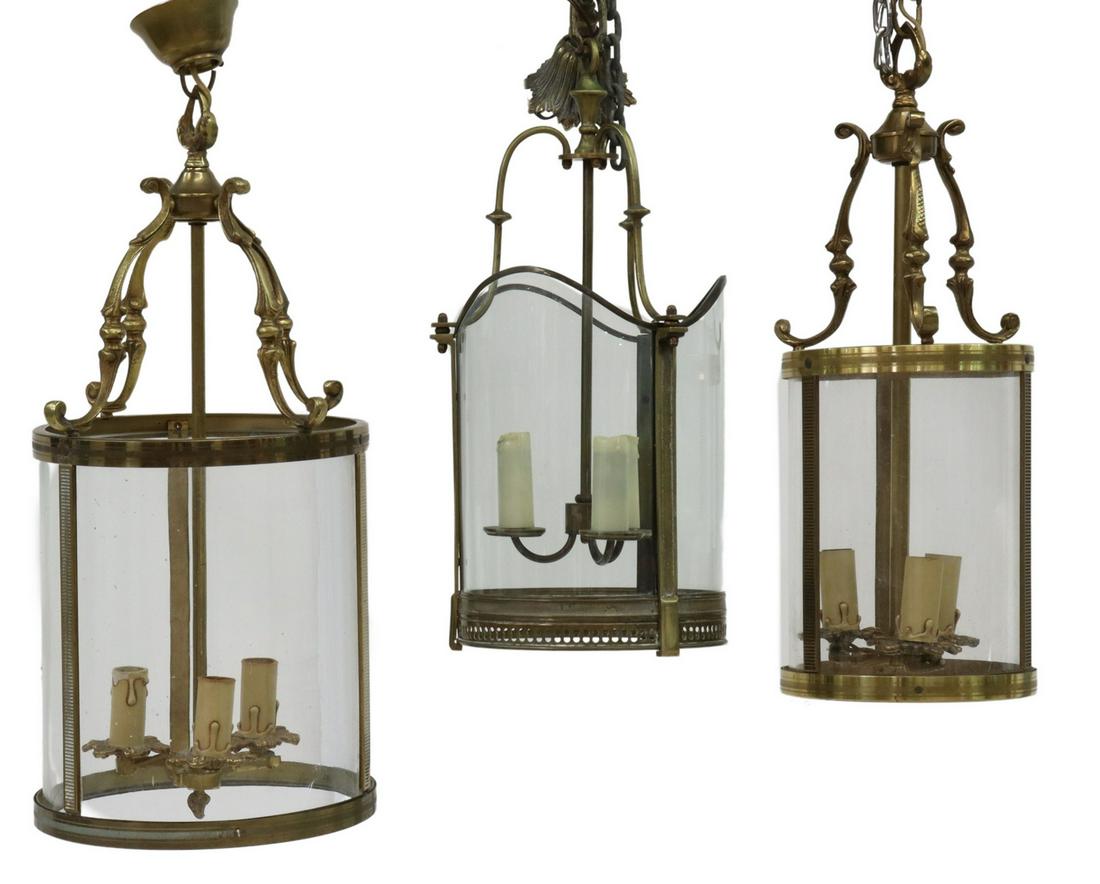 (3) FRENCH BRASS & GLASS CYLINDER HANGING LANTERNS (1 of 3)