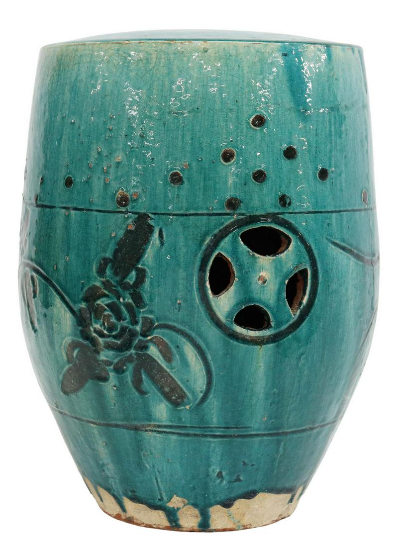 CHINESE TURQUOISE GLAZED CERAMIC GARDEN STOOL (1 of 3)