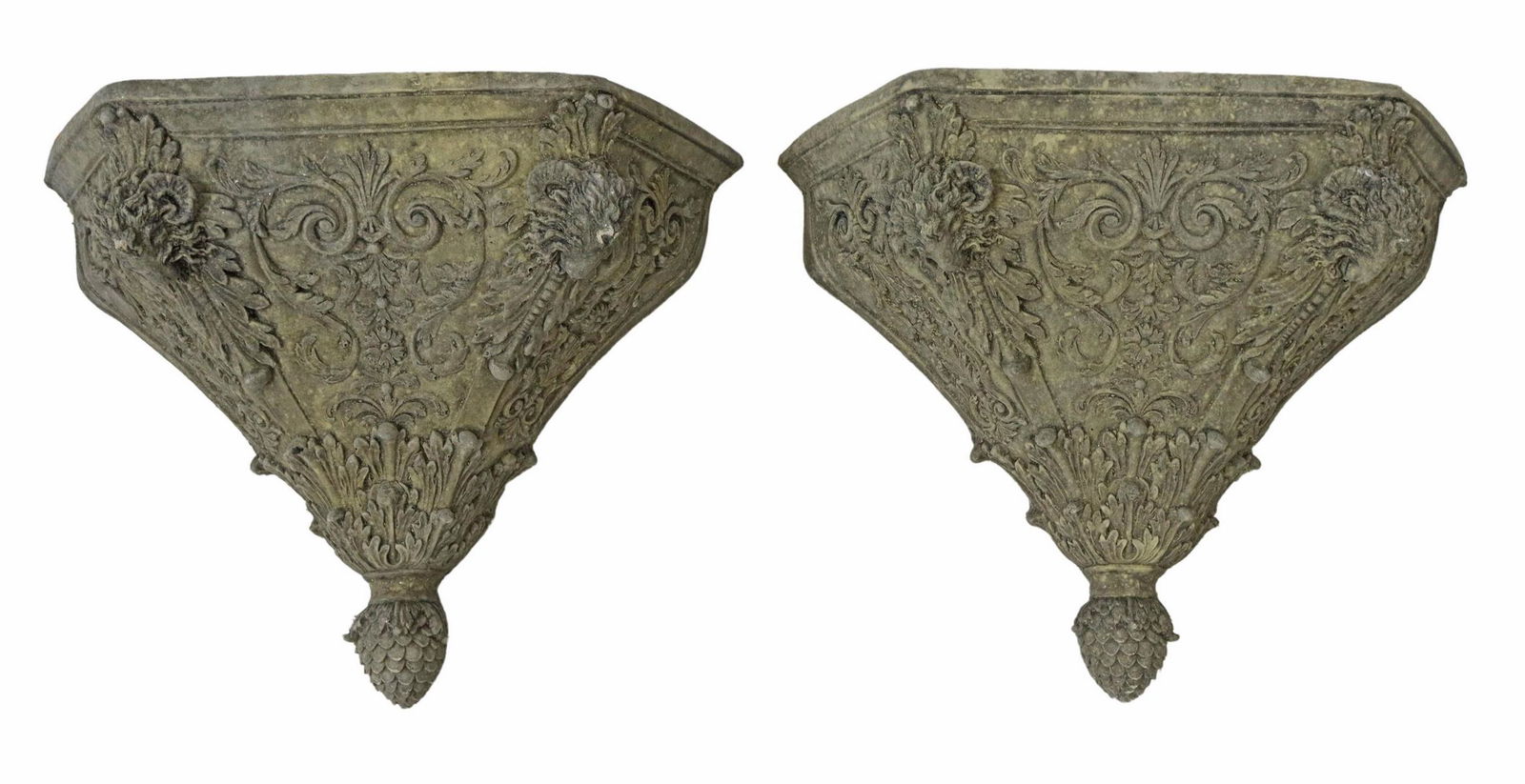 (2) CAST STONE NEOCLASSICAL STYLE WALL PLANTERS (1 of 2)