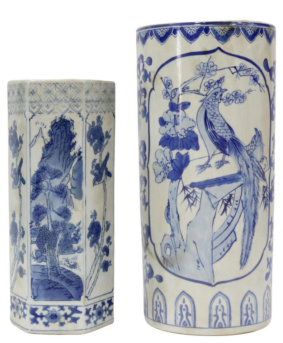 (2) CHINESE BLUE & WHITE PORCELAIN UMBRELLA STANDS (1 of 3)