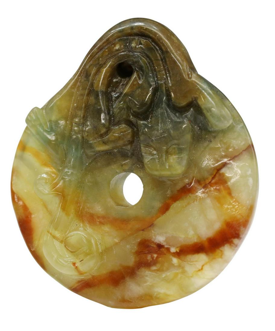 CHINESE CARVED JADE CHILONG BI DISC PENDANT (1 of 2)