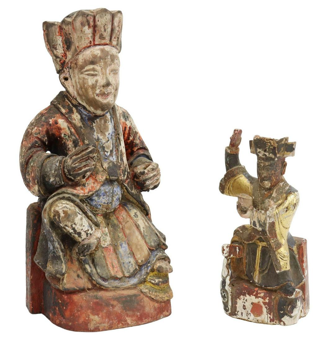 (2) CHINESE CARVED & PAINTED WOOD TEMPLE FIGURES (1 of 3)