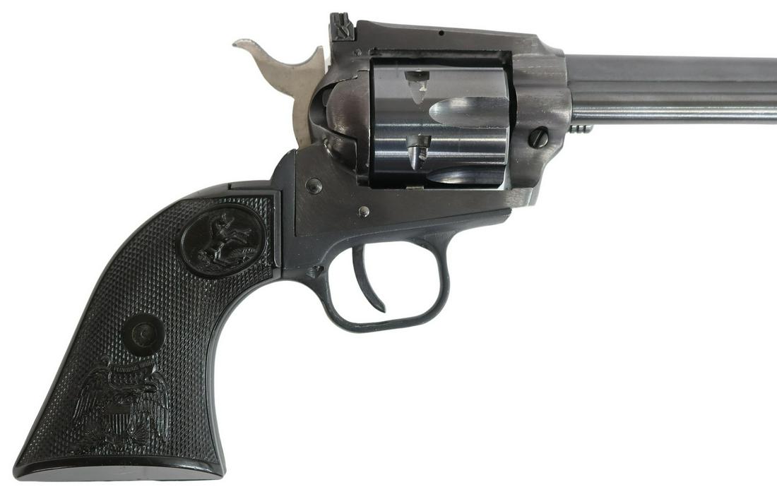COLT NEW FRONTIER BUNTLINE .22 REVOLVER: Colt New Frontier Buntline revolver, .22LR caliber, 7.5" barrel, Colt logo black grips with eagle, SN G2230XX *REQUIRES FFL TRANSFER* Start Price: $300.00