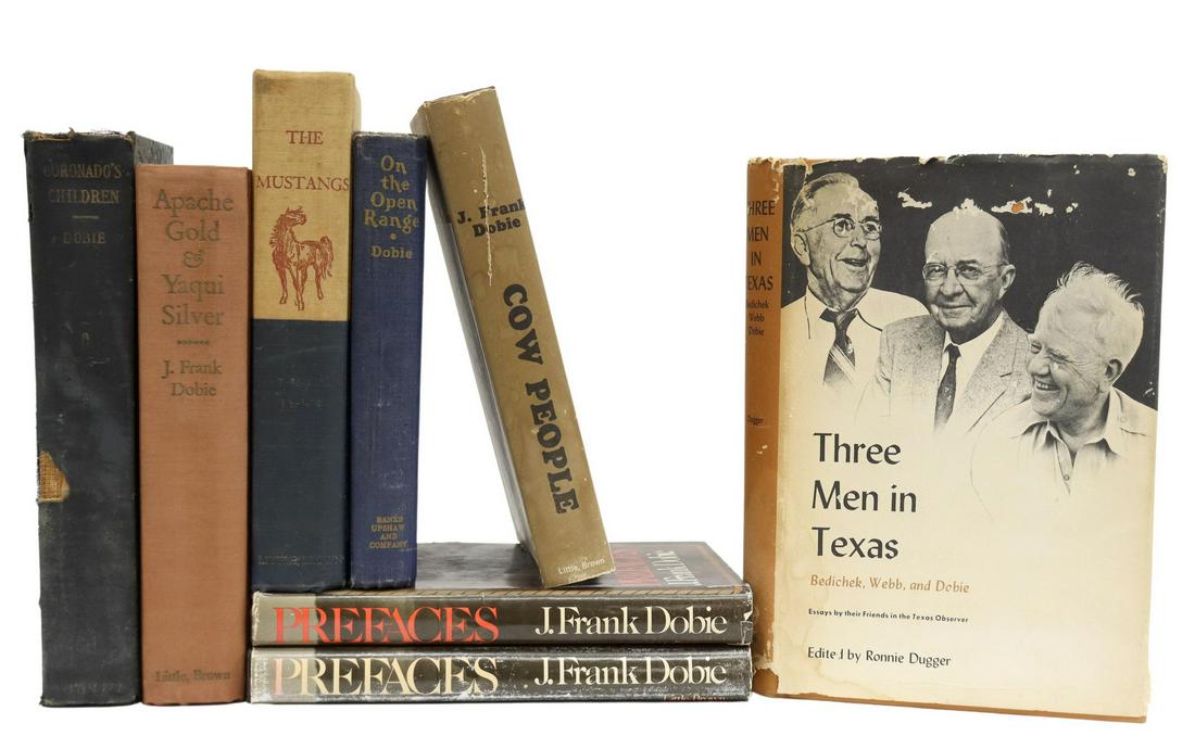 (8) BOOKS: JAMES FRANK DOBIE (TEXAS, 1888-1964): (lot of 8) Books: J. Frank Dobie (James Frank Dobie, Texas, 1888-1964), including: (1) "Apache Gold & Yaqui Silver," illustrated by Tom Lea, Little, Brown and Company, 1939, 366 pages, (1) "Coronado's